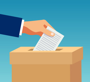 Vector of a hand inserting in box a ballot paper