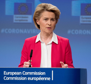 Press conference of Ursula von der Leyen, President of the European Commission on three initiatives related to COVID-19 (coronavirus).